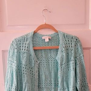 Christopher & Banks, blue crochet cardigan, size medium
